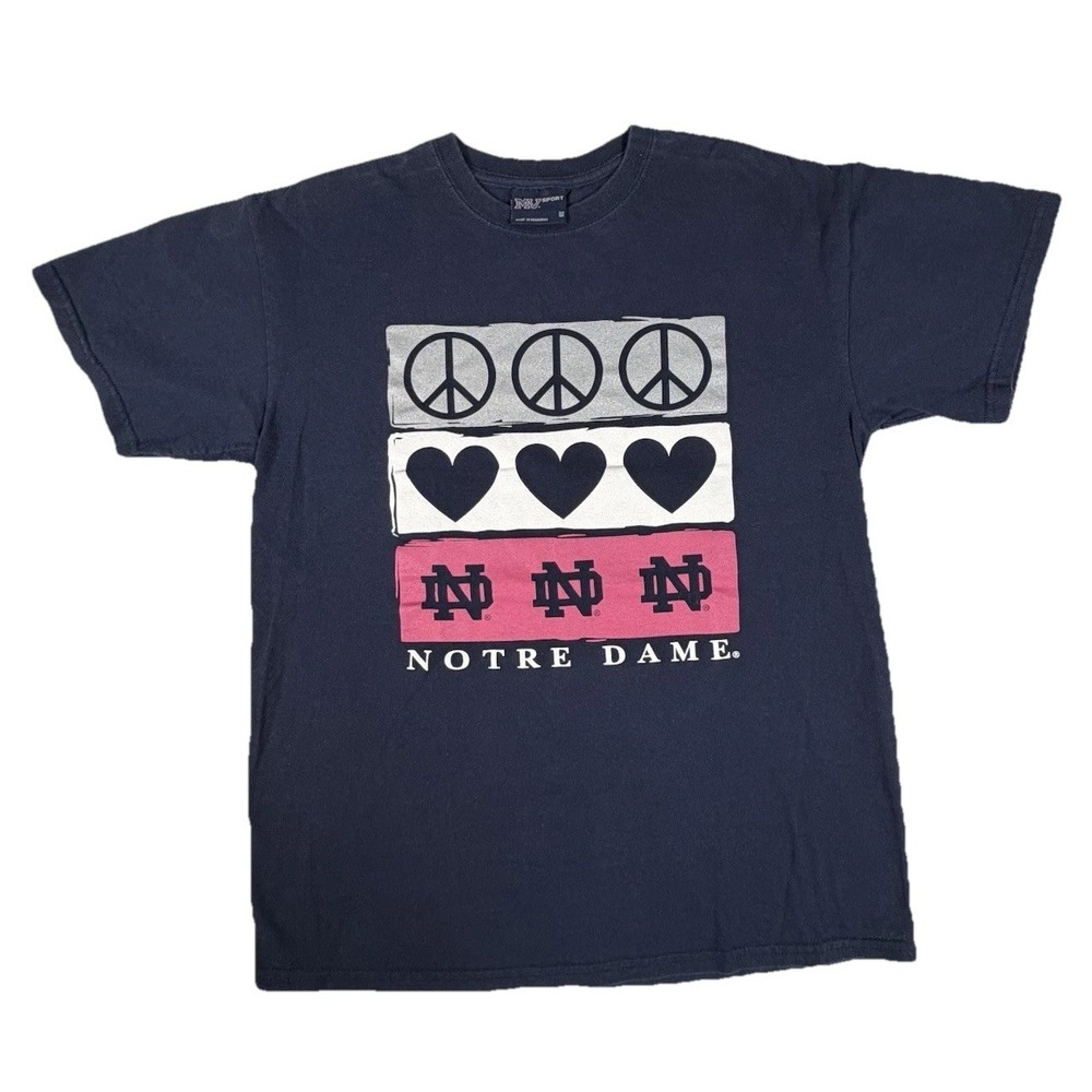 University of Notre Dame Irish Shirt Womens Sz Medium M Blue Peace Love MV Sport